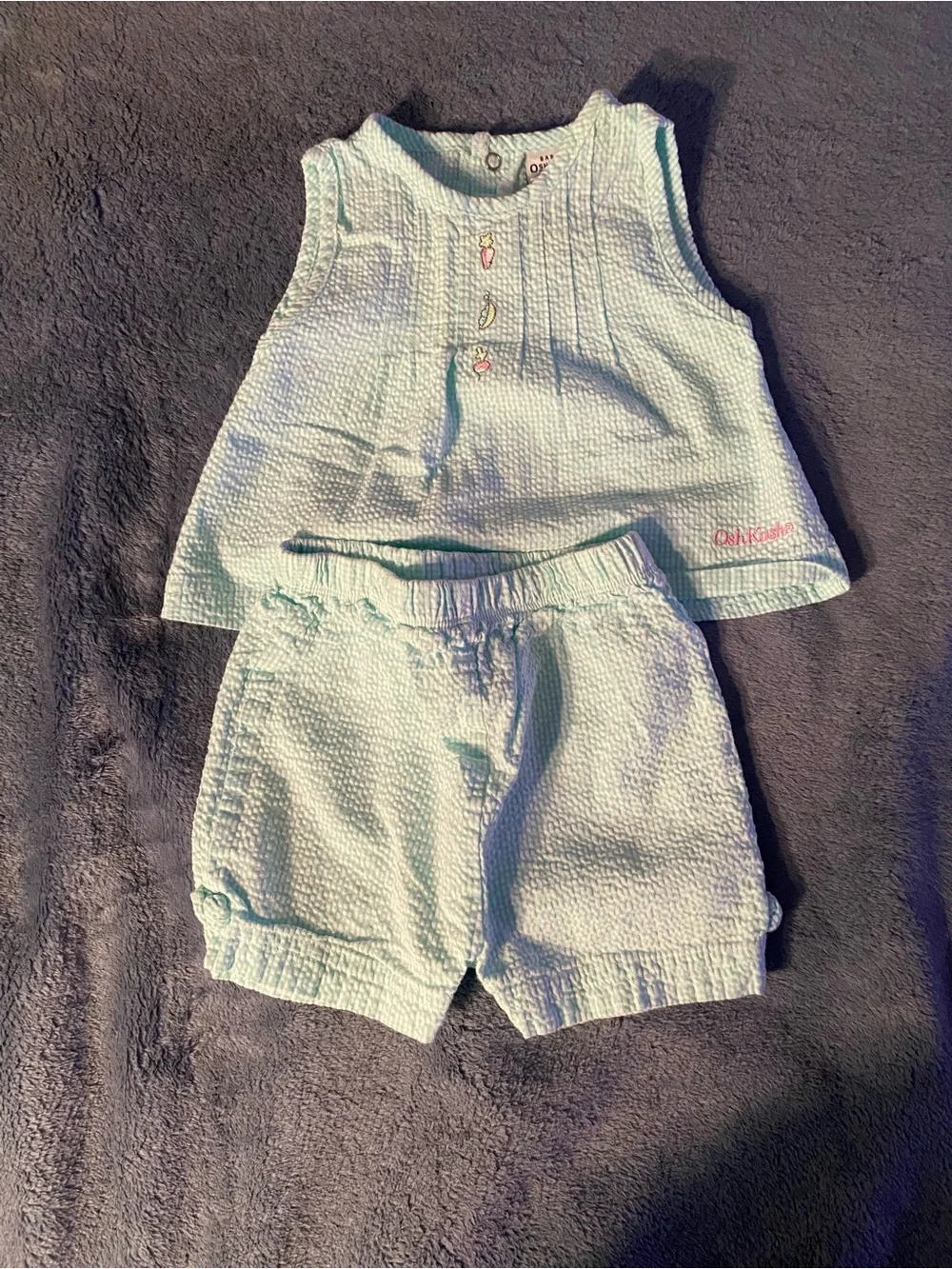 Vintage OshKosh B’gish Mint Seersucker Baby Tank & Shorts Set, size 6-9 months